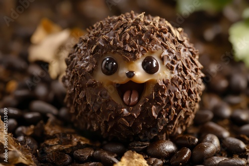 The best smiling chocolate ball from a limited edition with coffee bean filling! chocolate background animal