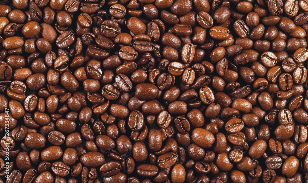 Close-up view of roasted coffee beans scattered on a wooden surface, showcasing rich textures and colors Close-up view of roasted coffee beans scattered on a wooden surface, showcasing rich textures and colors