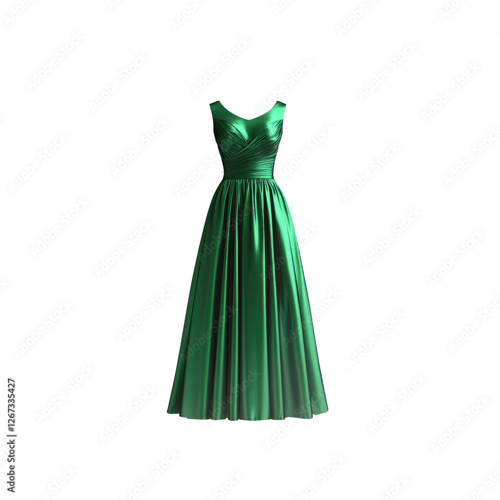 Elegant Emerald Green Satin A-Line Gown on White Background Elegant Emerald Green Satin A-Line Gown on White Background
