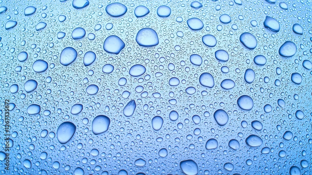 Water Droplets on Smooth Light Blue Surface Macro Photography Water Droplets on Smooth Light Blue Surface Macro Photography