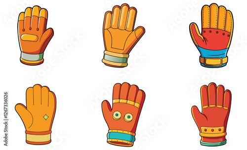Glove with various design vector art set design on white background 