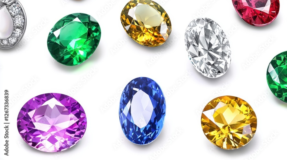 Colorful Gemstone Collection on White Background Colorful Gemstone Collection on White Background