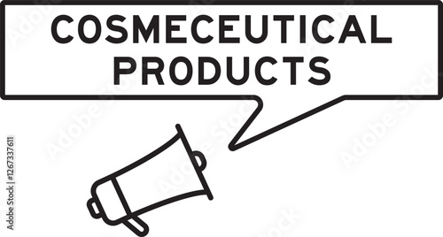 Megaphone icon with speech bubble in word cosmeceutical products on white background