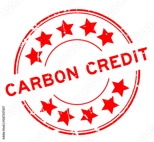 Grunge red carbon credit word with star icon round rubber seal stamp on white background