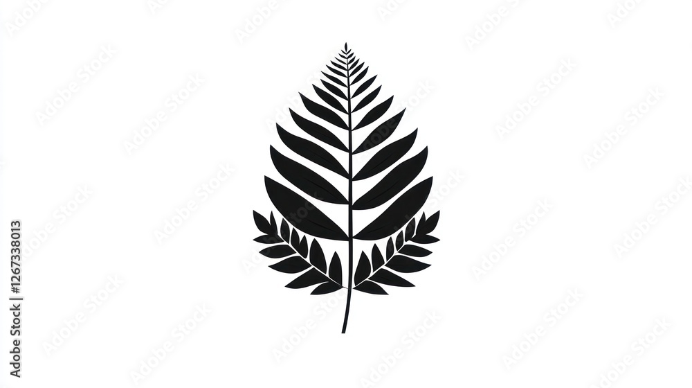 Fototapeta premium Fern leaf, stylized, white background, nature design, botanical illustration