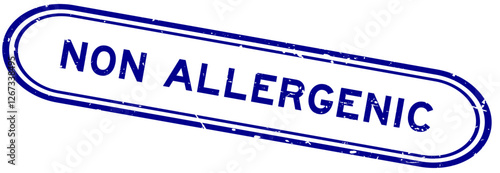 Grunge blue non-allergenic word rubber seal stamp on white background