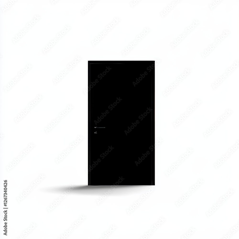 A black door is positioned in a spacious, minimalist white setting, evoking feelings of intrigue and anticipation. The simplicity emphasizes the door's presence as a focal point A black door is positioned in a spacious, minimalist white setting, evoking feelings of intrigue and anticipation. The simplicity emphasizes the door's presence as a focal point