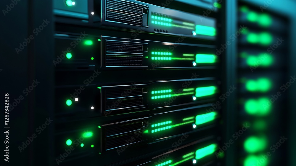 Data server center background, digital hosting, green neon lights Data server center background, digital hosting, green neon lights