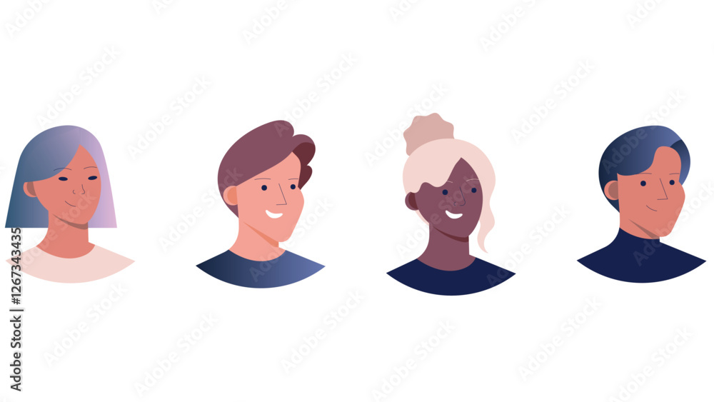 Diverse multinational adult people profile head characters vector illustration Diverse multinational adult people profile head characters vector illustration