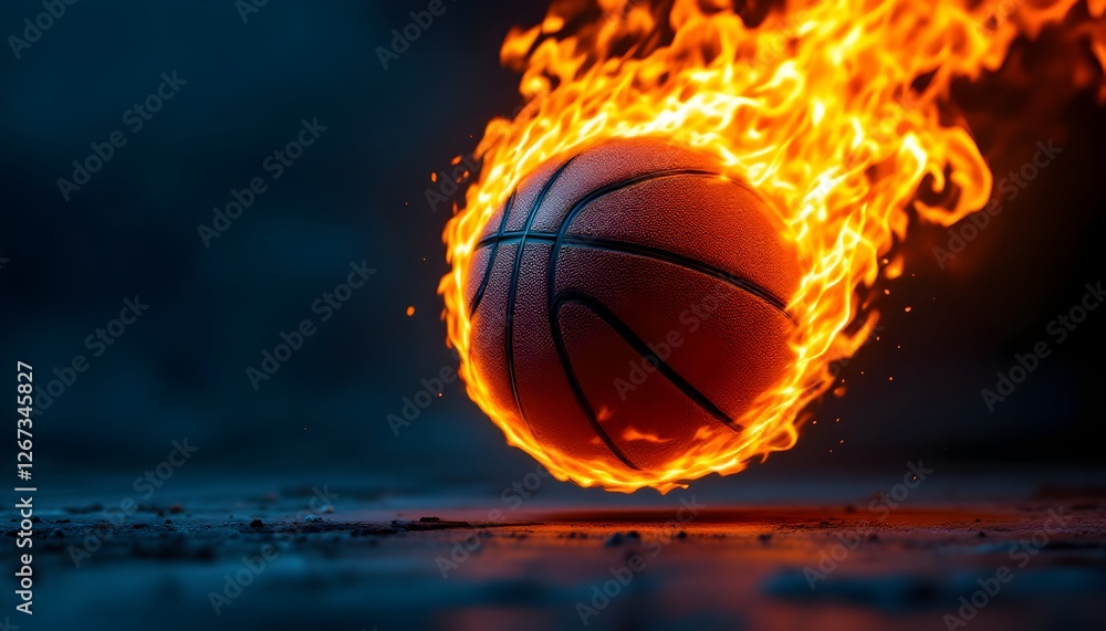 Obraz premium Inferno basketball, A fiery sports image of passion and determination