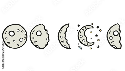 Galactic and solar system, space hand-drawn planets and elements vector illustration