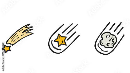 Galactic and solar system, space hand-drawn planets and elements vector illustration