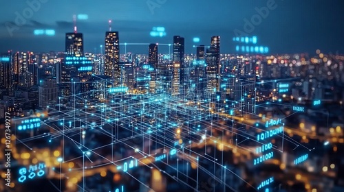 Wallpaper Mural Futuristic Smart City Night Skyline Digital Network Technology Innovation Cityscape Urban Modern Digital Data Connection Global Network Blue Light web Torontodigital.ca