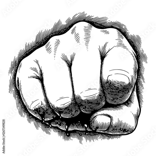 Fist Punching Through With Bloody Knuckles Black and White Outline Line Art Drawing