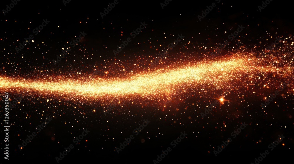 Fototapeta premium Golden dust trail, space background, cosmic design, website banner