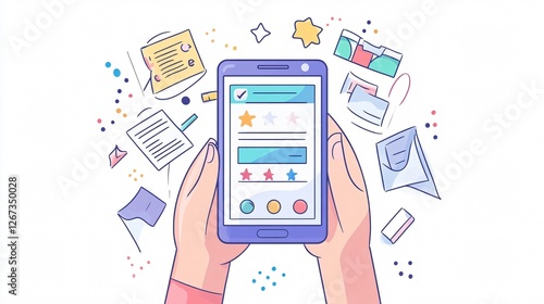 People Feedback Reviews on Cell Phone Vector Illustration
