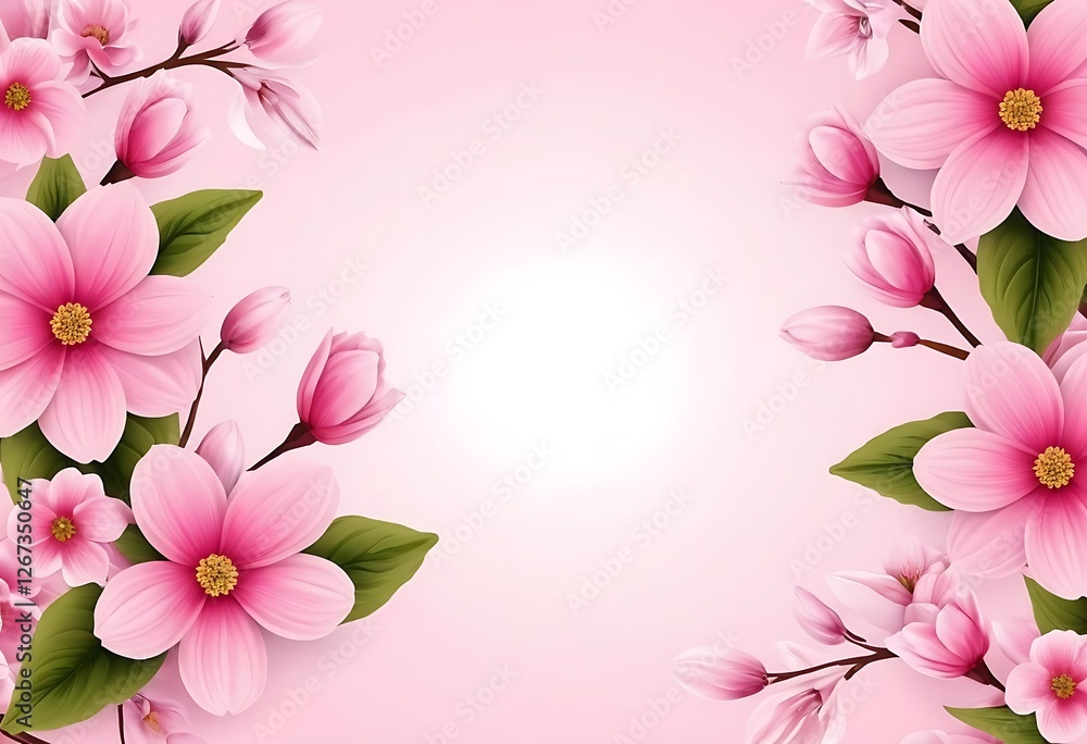 Naklejka premium Graceful Pink Magnolia Blossoms Frame a Soft Gradient Background