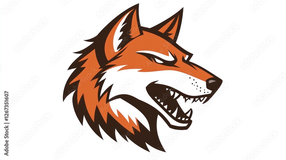 Obraz premium Angry orange fox head with visible teeth for mascot, emblem, or sport design on white background