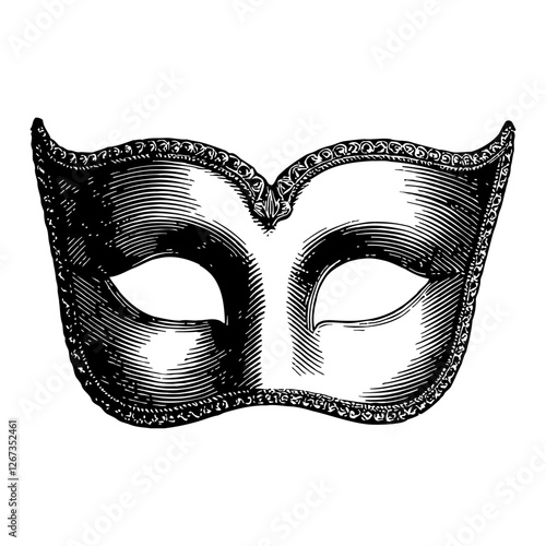 Blank Venetian Mask Simple Black and White Outline Line Art Drawing Style Detailed Decoration