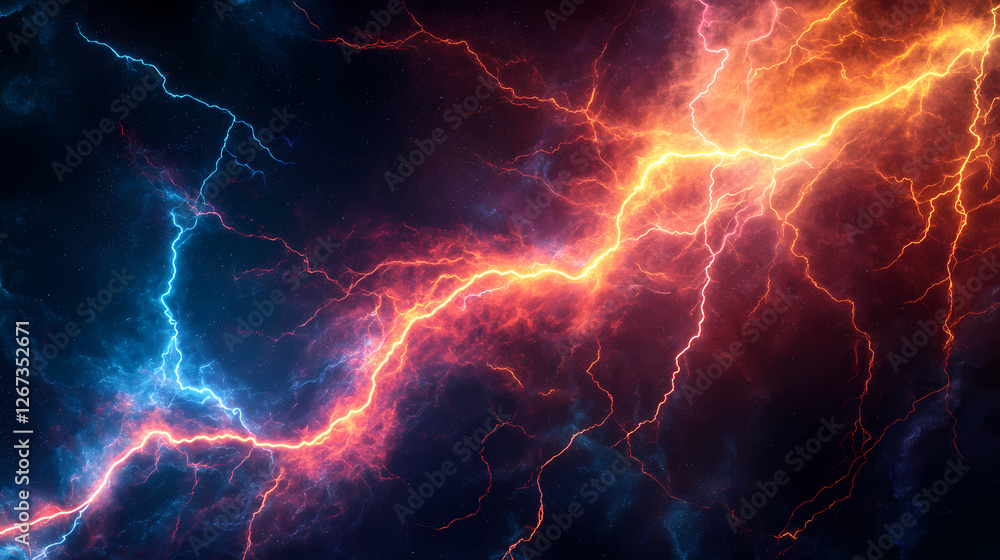 Mystical Lightning Strike in Blue and Orange Mystical Lightning Strike in Blue and Orange