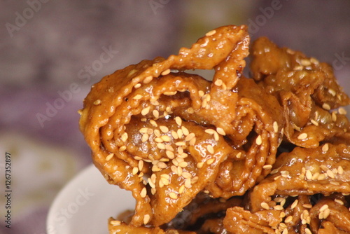 Chebakia Close Up, Sweet Moroccan Cookie photo