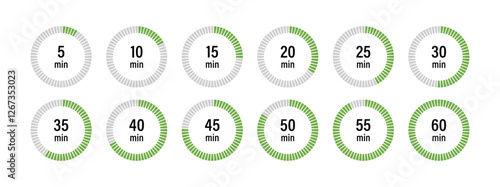 Collection of time minutes vector icons in outline style. Timer icon symbol, timer or speed how many minutes. Vector isolated illustration	