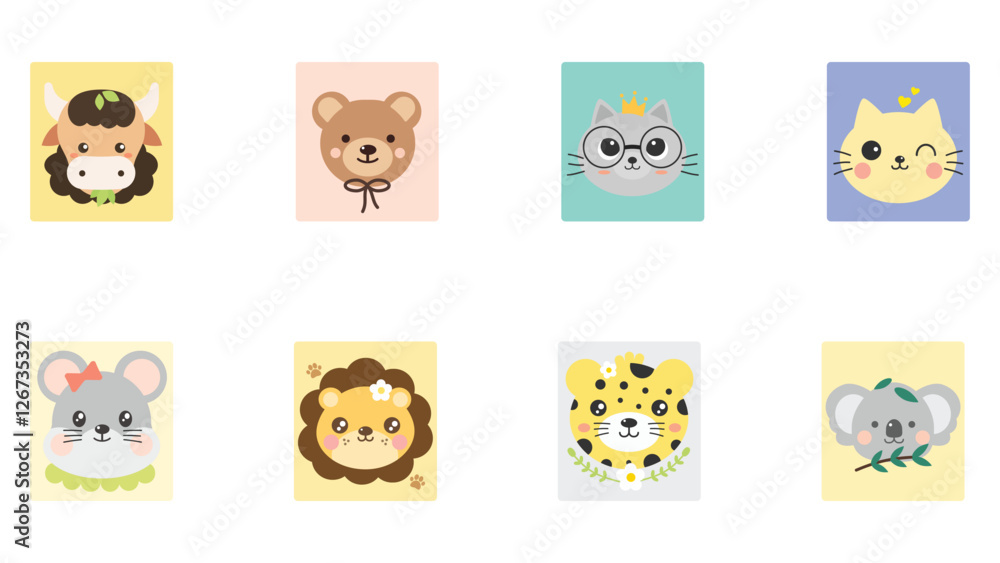 Obraz premium Joyful and colorful animal stickers vector illlustration