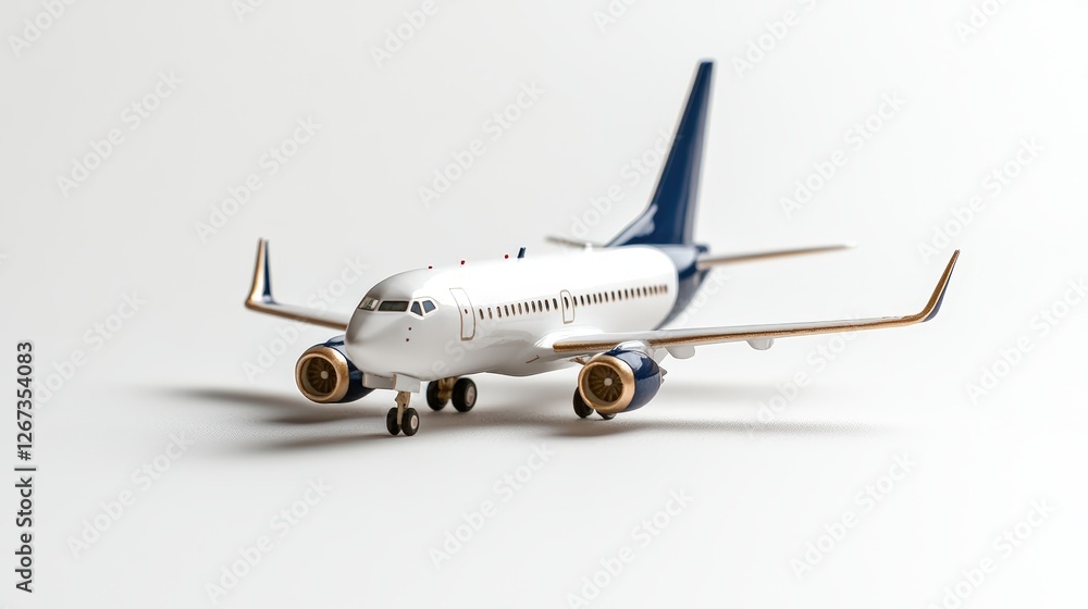 Overhead view of a white airplane model isolated on a clean white background for design and display purposes Overhead view of a white airplane model isolated on a clean white background for design and display purposes