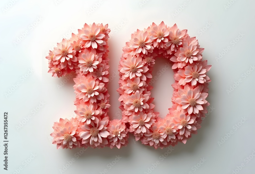 Number ten made of flowers. Raster version.
Number ten made of flowers. Raster version.