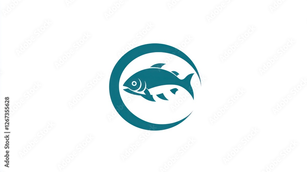 Fish silhouette in circle. Symbol for fishing, seafood, marine life, or water. White background Fish silhouette in circle. Symbol for fishing, seafood, marine life, or water. White background