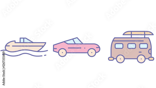 Travel and vacation elements for summer season vector art illustration