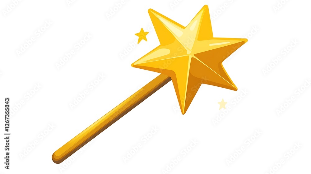 A simple clipart of an icon of a golden star wand, on a white background, A simple clipart of an icon of a golden star wand, on a white background,