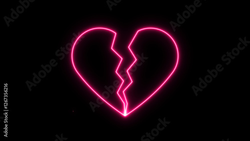 neon glowing broken heart icon on black background. Highlighting themes of heartbreak icon. Line Heartbroken line stroke.