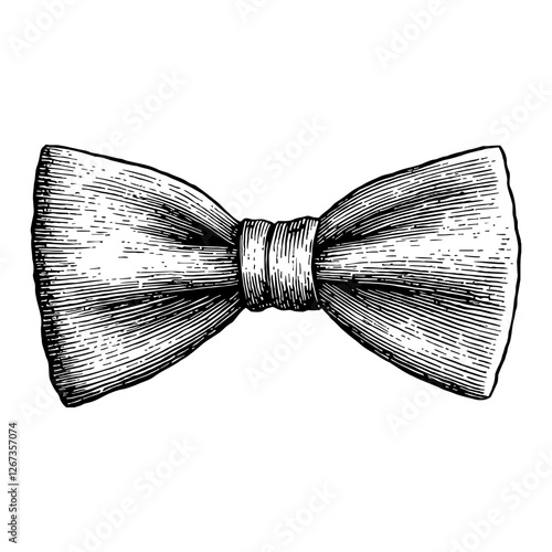 Elegant Bow Tie Isolated Black and White Detailed Outline Line Art Drawing Illustration Design
