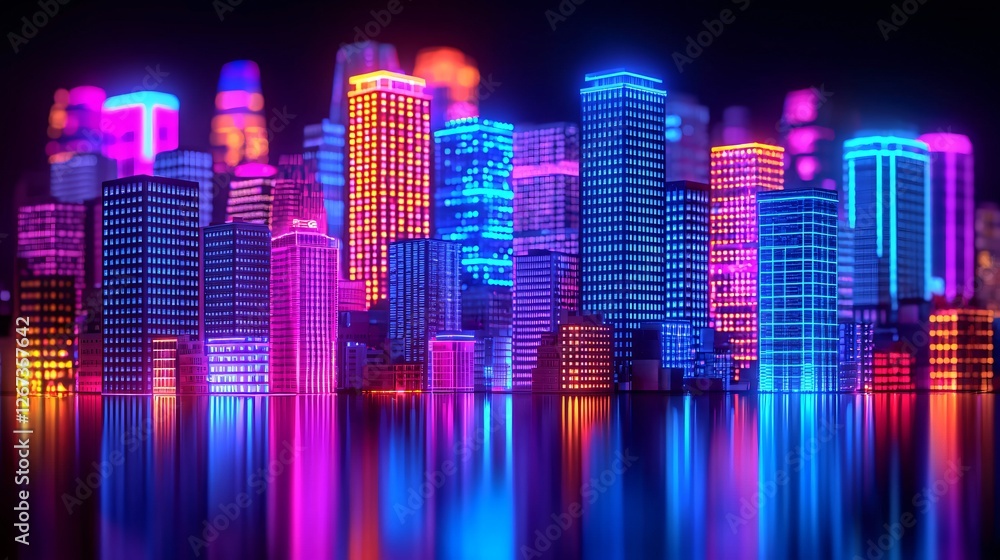 Neon cityscape reflection, night, urban, futuristic, background, website Neon cityscape reflection, night, urban, futuristic, background, website