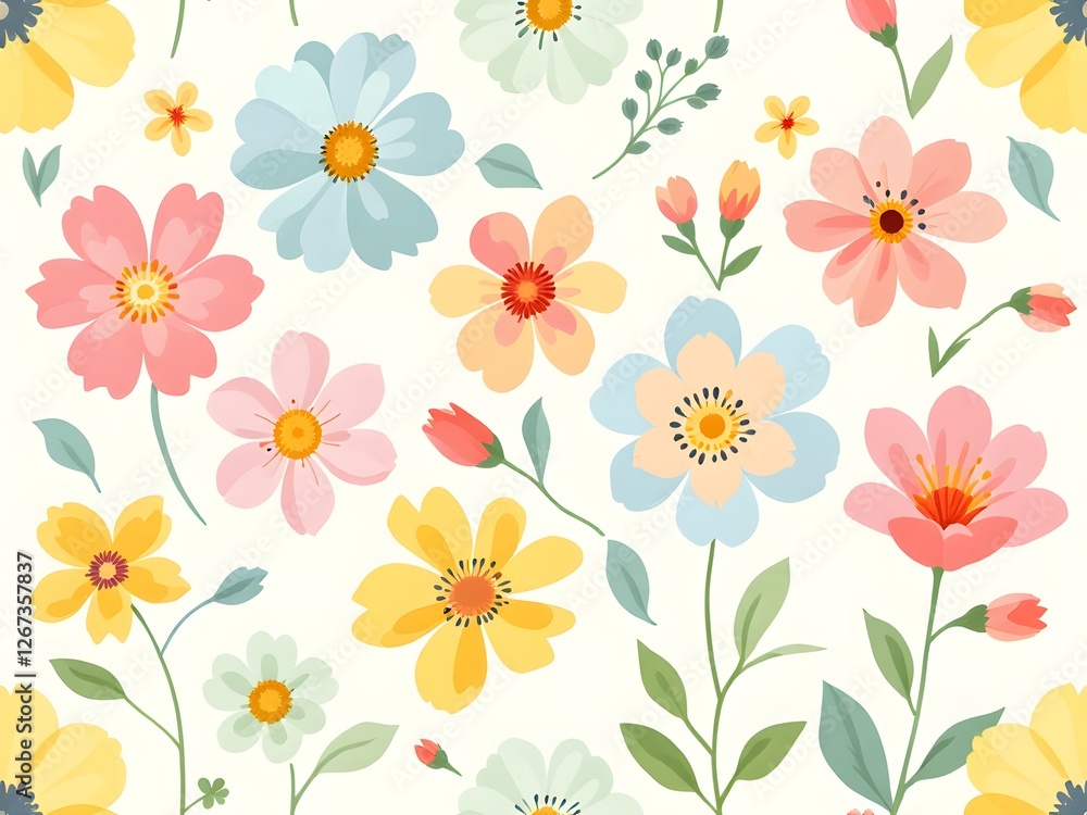 Seamless Floral Pattern Illustration Background with Elegant Botanical Design, Decorative Flower Motif, Vintage Style, Ornamental Textile Print, Nature-Inspired Wallpaper, Repeating Blossom Pattern Seamless Floral Pattern Illustration Background with Elegant Botanical Design, Decorative Flower Motif, Vintage Style, Ornamental Textile Print, Nature-Inspired Wallpaper, Repeating Blossom Pattern