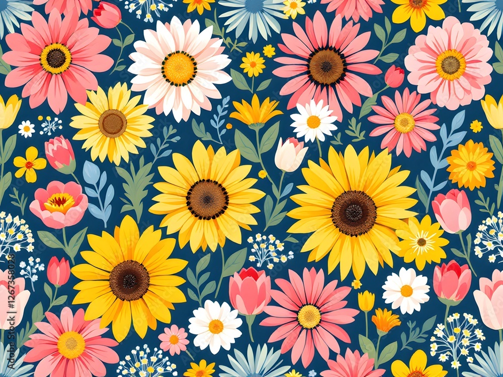Seamless Floral Pattern Illustration Background with Elegant Botanical Design, Decorative Flower Motif, Vintage Style, Ornamental Textile Print, Nature-Inspired Wallpaper, Repeating Blossom Pattern Seamless Floral Pattern Illustration Background with Elegant Botanical Design, Decorative Flower Motif, Vintage Style, Ornamental Textile Print, Nature-Inspired Wallpaper, Repeating Blossom Pattern