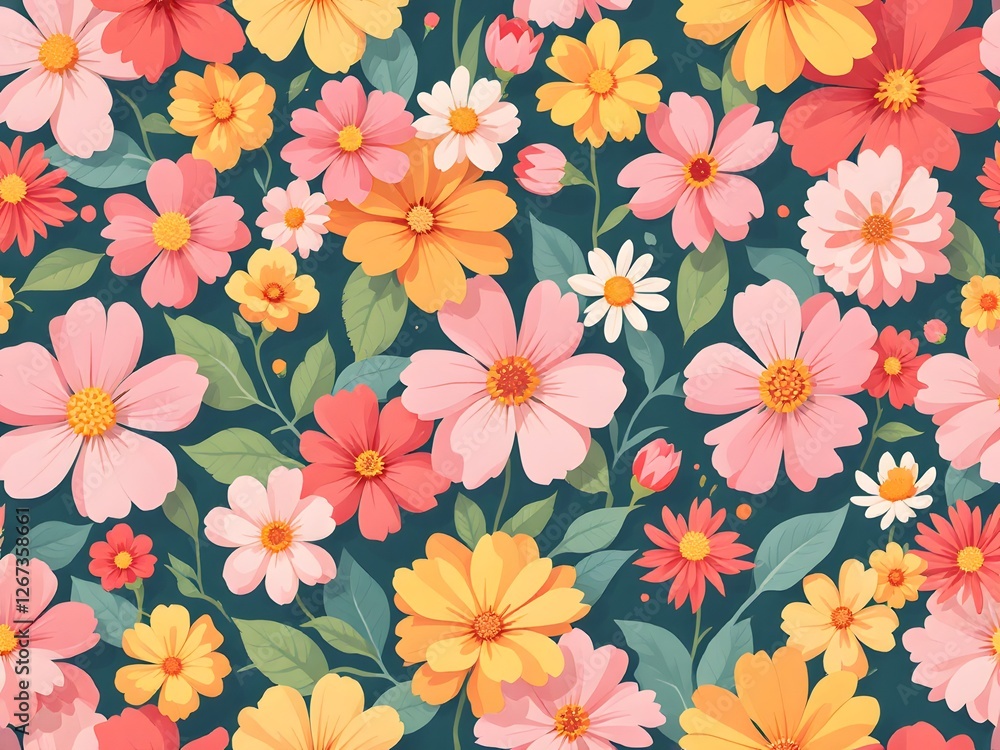 Seamless Floral Pattern Illustration Background with Elegant Botanical Design, Decorative Flower Motif, Vintage Style, Ornamental Textile Print, Nature-Inspired Wallpaper, Repeating Blossom Pattern Seamless Floral Pattern Illustration Background with Elegant Botanical Design, Decorative Flower Motif, Vintage Style, Ornamental Textile Print, Nature-Inspired Wallpaper, Repeating Blossom Pattern