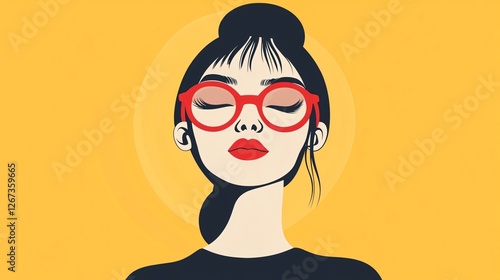 Funny Woman Wearing Red Sunglasses Concept Vector Illustration