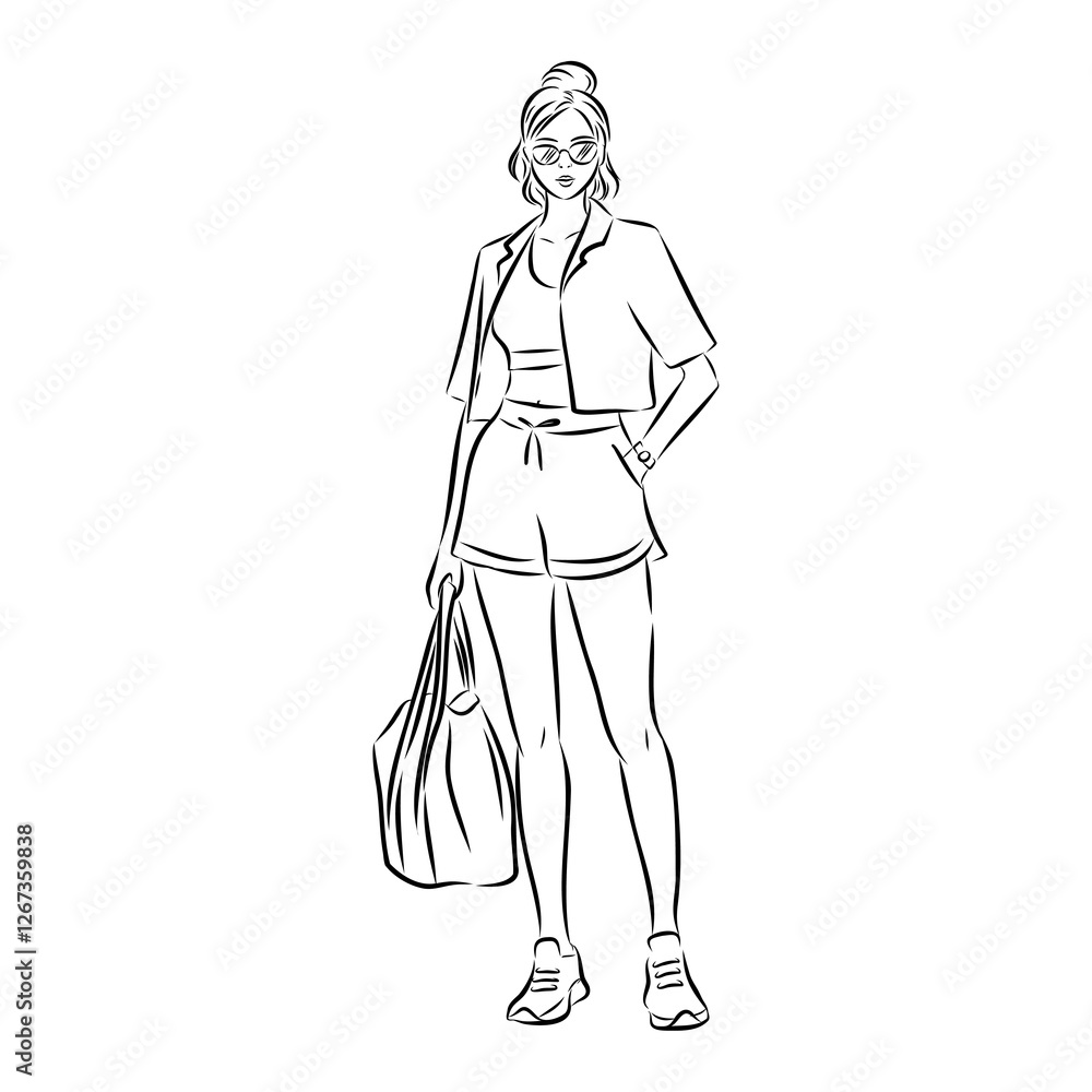 Vector fashion illustration of a beautiful girl in sports wear Vector fashion illustration of a beautiful girl in sports wear