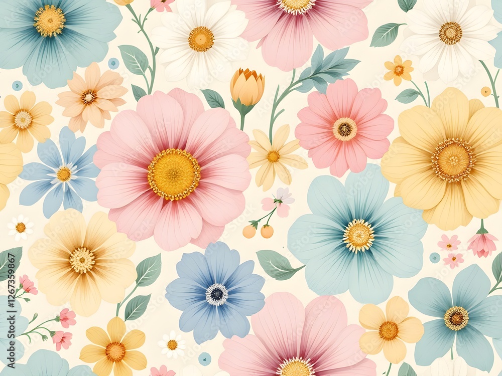 Seamless Floral Pattern Illustration Background with Elegant Botanical Design, Decorative Flower Motif, Vintage Style, Ornamental Textile Print, Nature-Inspired Wallpaper, Repeating Blossom Pattern Seamless Floral Pattern Illustration Background with Elegant Botanical Design, Decorative Flower Motif, Vintage Style, Ornamental Textile Print, Nature-Inspired Wallpaper, Repeating Blossom Pattern