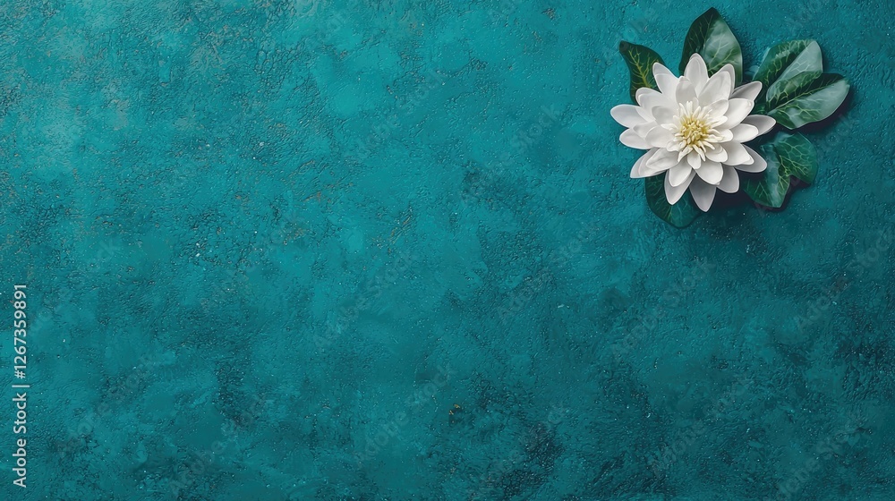 A serene image featuring a white water lily on a textured teal background, symbolizing tranquility and natural beauty. A serene image featuring a white water lily on a textured teal background, symbolizing tranquility and natural beauty.
