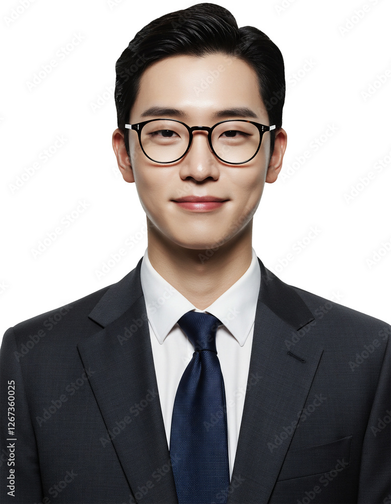 A Young Korean Businessman Wearing Glasses for ID Photo A Young Korean Businessman Wearing Glasses for ID Photo