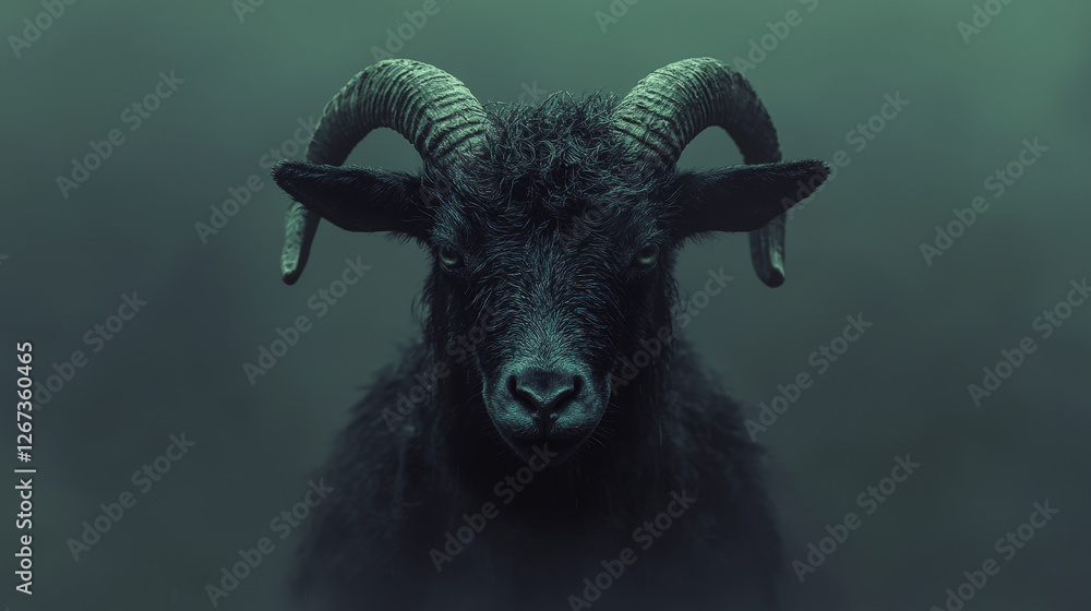 A mysterious and enigmatic shadowy creature with sharp goat horns, standing in an undefined space. Generative AI A mysterious and enigmatic shadowy creature with sharp goat horns, standing in an undefined space. Generative AI