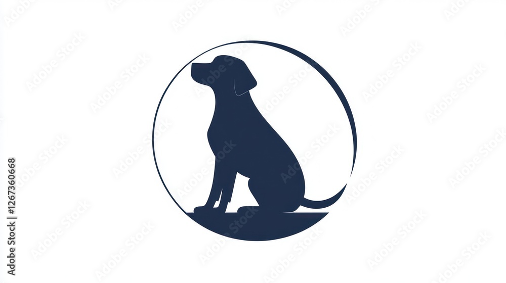 Obraz premium Silhouetted dog in a circle, logo concept, possible pet or animal adoption campaign