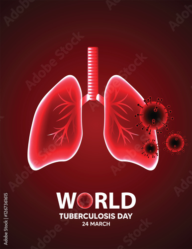 World Tuberculosis Day 24 March lung with virus vector poster