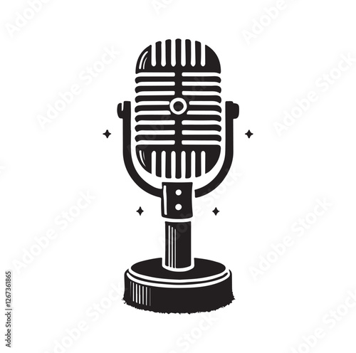 Vintage microphone silhouette vector illustration