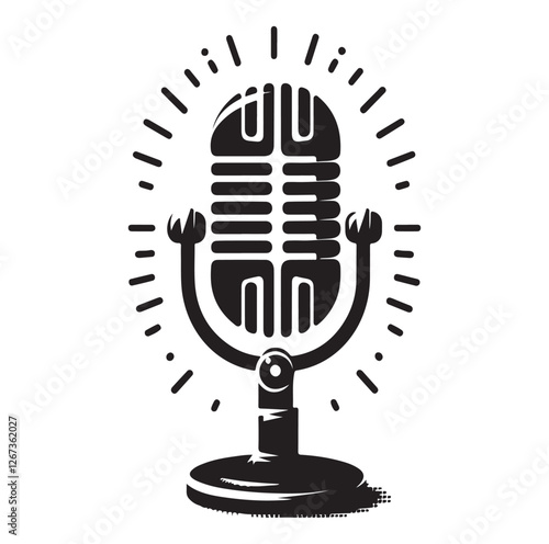 Vintage microphone silhouette vector illustration