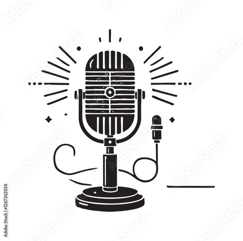 Vintage microphone silhouette vector illustration