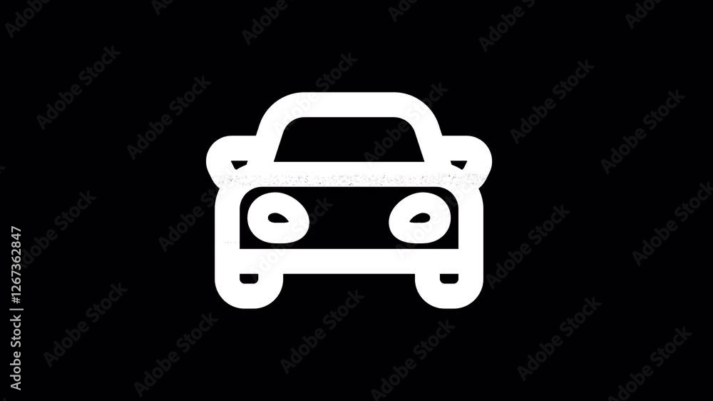 Icon car is distorted. Glitch. Noise, chromatic aberration, geometric distortion. Transparent background, looped. In-Out looped. Alpha BW at the end Icon car is distorted. Glitch. Noise, chromatic aberration, geometric distortion. Transparent background, looped. In-Out looped. Alpha BW at the end